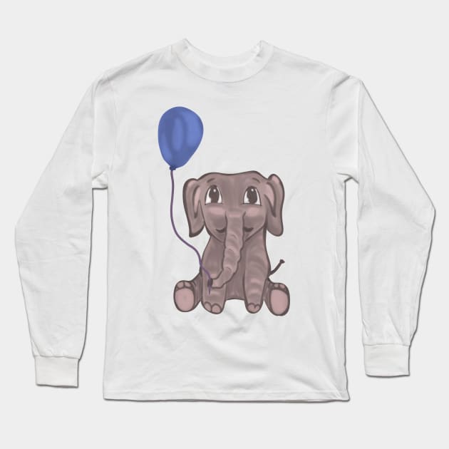 Baby elephant with balloon Long Sleeve T-Shirt by Antiope